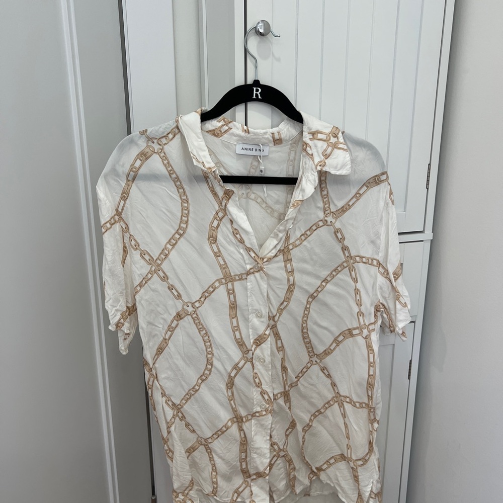 Anine Bing White and Tan Button Down Shirt